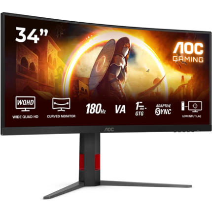AOC | CU34G4 | 34 " | Fast VA | UWQHD | 21:9 | 180 Hz | 1 ms | 3440 x 1440 pixels | 300 cd/m² | HDMI ports quantity 2 | Black
