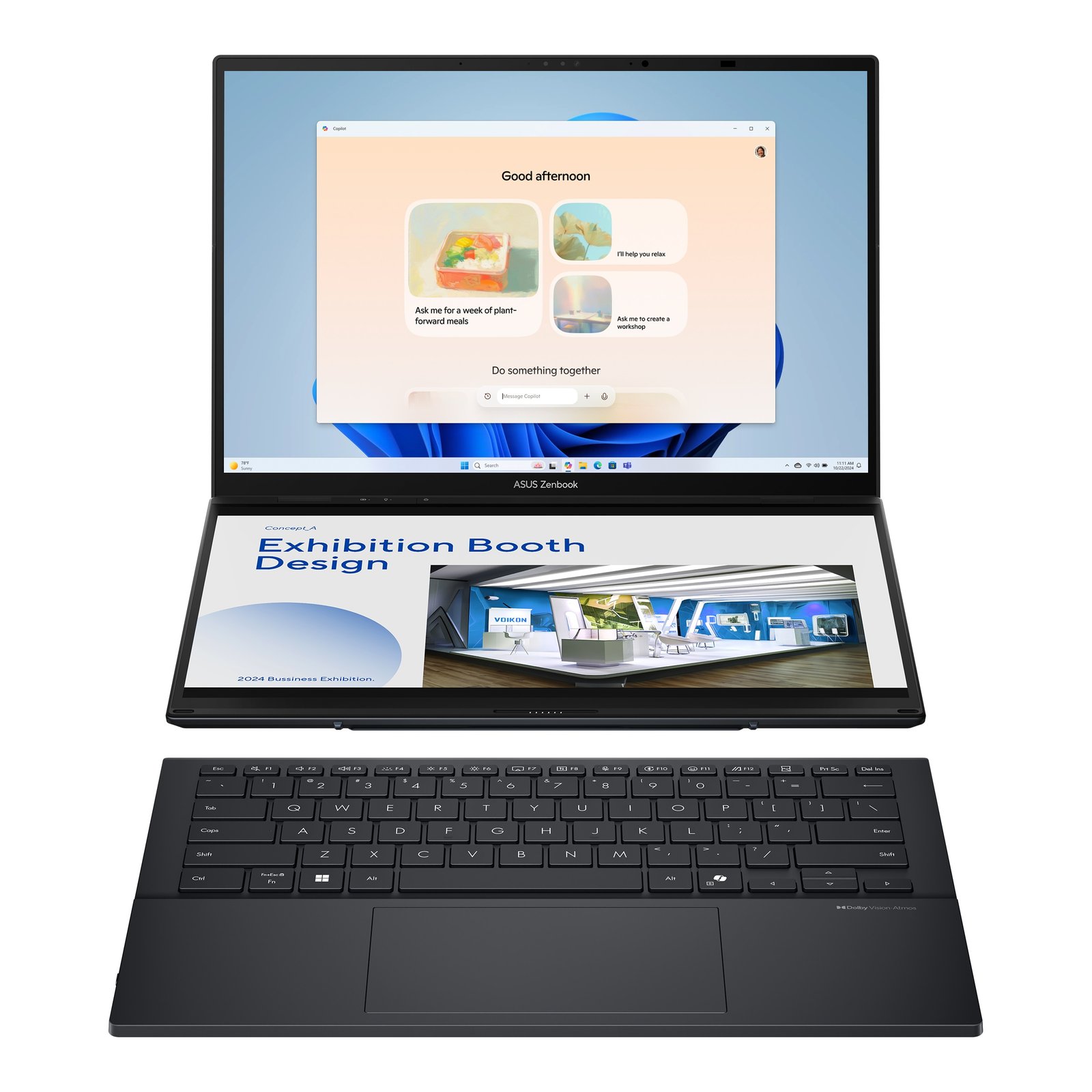 Asus | Zenbook Duo UX8406CA-PZ009W | Basalt Gray | 14 " | OLED | Touchscreen | 3K | 2880 x 1800 pixels | Glossy | Intel Core Ultra 9 | 285H | 32 GB | LPDDR5X | Solid-state drive capacity 2000 GB | Intel Graphics | Windows 11 Home | 802.11be | Bluetooth version 5.4 | Keyboard language US international | Keyboard backlit Asus | Zenbook Duo UX8406CA-PZ009W | Basalt Gray | 14 " | OLED | Touchscreen | 3K | 2880 x 1800 pixels | Glossy | Intel Core Ultra 9 | 285H | 32 GB | LPDDR5X | Solid-state drive capacity 2000 GB | Intel Graphics | Windows 11 Home | 802.11be | Bluetooth version 5.4 | Keyboard language US international | Keyboard backlit