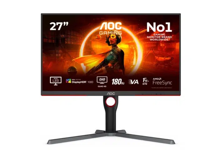 AOC | Monitor | Q27G3XMN/BK | 27 " | VA | 16:9 | 180 Hz | 1 ms | 2560 x 1440 pixels | 700 cd/m² | HDMI ports quantity 2 | Black