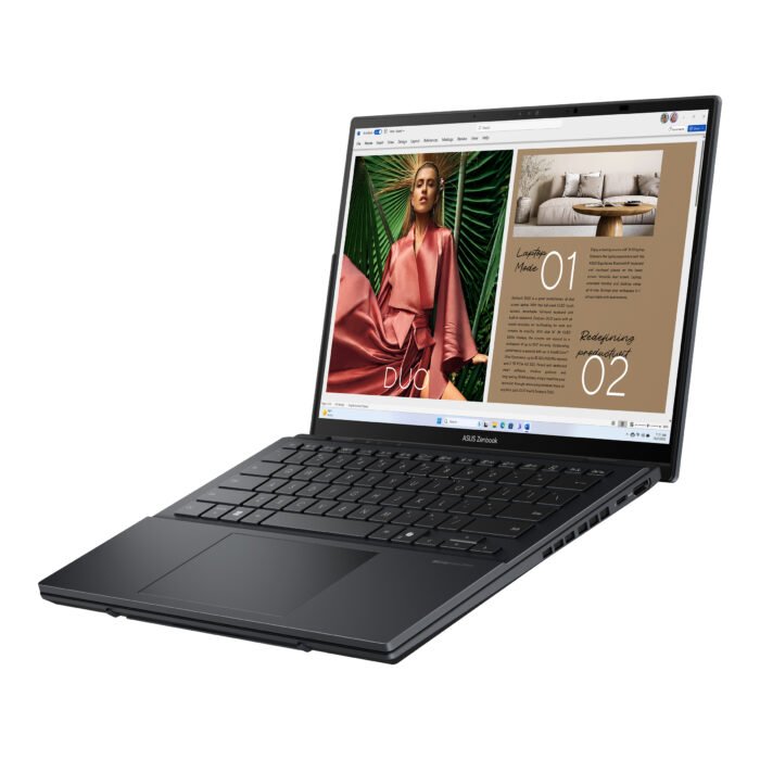 Asus | Zenbook Duo UX8406CA-QL287W | Inkwell Gray | 14 " | OLED | Touchscreen | FHD | 1920 x 1200 pixels | Intel Core Ultra 7 | 255H | 16 GB | LPDDR5X | Solid-state drive capacity 1000 GB | Intel Arc Graphics | Windows 11 Home | 802.11be | Bluetooth version 5.4 | Keyboard language US international | Keyboard backlit | Warranty 24 month(s) | Battery warranty 12 month(s)
