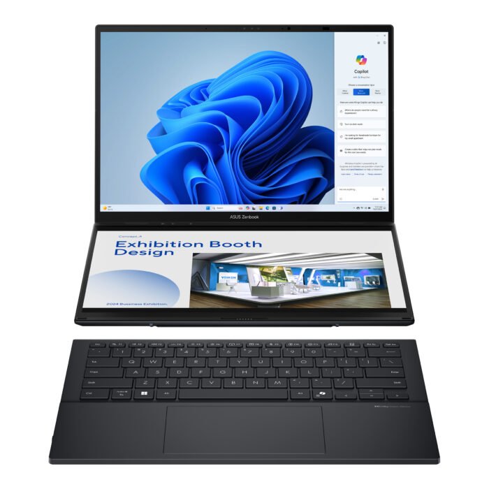 Asus | Zenbook Duo UX8406CA-QL287W | Inkwell Gray | 14 " | OLED | Touchscreen | FHD | 1920 x 1200 pixels | Intel Core Ultra 7 | 255H | 16 GB | LPDDR5X | Solid-state drive capacity 1000 GB | Intel Arc Graphics | Windows 11 Home | 802.11be | Bluetooth version 5.4 | Keyboard language US international | Keyboard backlit | Warranty 24 month(s) | Battery warranty 12 month(s)