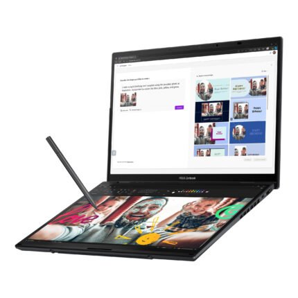 Asus | Zenbook Duo UX8406CA-QL287W | Inkwell Gray | 14 " | OLED | Touchscreen | FHD | 1920 x 1200 pixels | Intel Core Ultra 7 | 255H | 16 GB | LPDDR5X | Solid-state drive capacity 1000 GB | Intel Arc Graphics | Windows 11 Home | 802.11be | Bluetooth version 5.4 | Keyboard language US international | Keyboard backlit | Warranty 24 month(s) | Battery warranty 12 month(s)