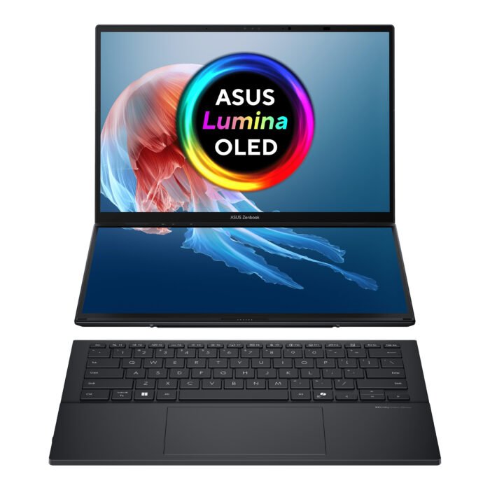 Asus | Zenbook Duo UX8406CA-QL287W | Inkwell Gray | 14 " | OLED | Touchscreen | FHD | 1920 x 1200 pixels | Intel Core Ultra 7 | 255H | 16 GB | LPDDR5X | Solid-state drive capacity 1000 GB | Intel Arc Graphics | Windows 11 Home | 802.11be | Bluetooth version 5.4 | Keyboard language US international | Keyboard backlit | Warranty 24 month(s) | Battery warranty 12 month(s)