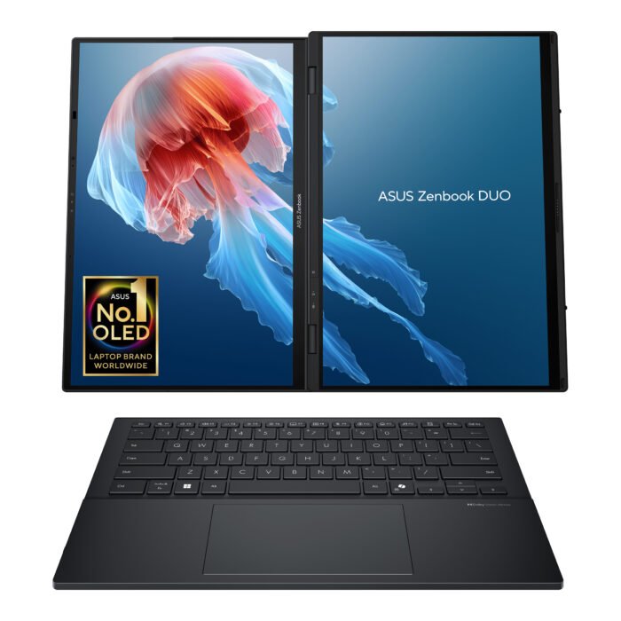 Asus | Zenbook Duo UX8406CA-QL287W | Inkwell Gray | 14 " | OLED | Touchscreen | FHD | 1920 x 1200 pixels | Intel Core Ultra 7 | 255H | 16 GB | LPDDR5X | Solid-state drive capacity 1000 GB | Intel Arc Graphics | Windows 11 Home | 802.11be | Bluetooth version 5.4 | Keyboard language US international | Keyboard backlit | Warranty 24 month(s) | Battery warranty 12 month(s)