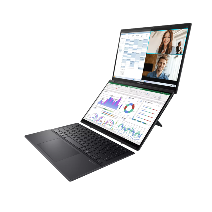 Asus Zenbook Duo UX8406CA-QL358X | Inkwell Gray | 14 " | OLED | Touchscreen | FHD | 1920 x 1200 pixels | 60 Hz | Glossy | Intel Core Ultra 7 | 255H | 16 GB | LPDDR5X | Solid-state drive capacity 1000 GB | Intel Arc Graphics | Windows 11 Pro | 802.11be | Bluetooth version 5.4 | Keyboard language US international | Keyboard backlit | Warranty 24 month(s) | Battery warranty 12 month(s)