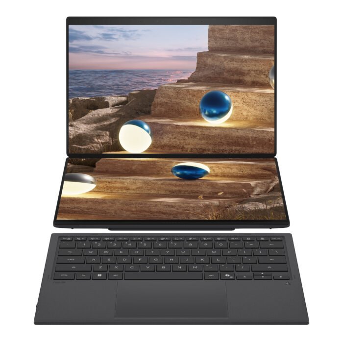 Asus | Zenbook Duo UX8407AA-SN066W | Moher Gray | 14 " | OLED | Touchscreen | 2.8K | 2880 x 1800 pixels | 144 Hz | Anti-Reflective | Intel Core Ultra X9 | 378H | 32 GB | LPDDR5X | Solid-state drive capacity 2000 GB | Intel Arc Graphics | Windows 11 Pro | 802.11be | Bluetooth version 5.4 | Keyboard language US international | Keyboard backlit | Warranty 24 month(s) | Battery warranty 12 month(s)
