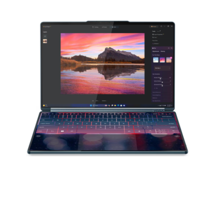 Lenovo Yoga Book 9 14IAH10 Intel | Tidal Teal | 2x14 " | OLED | Touchscreen | 2.8K WQXGA+ | 2880 x 1800 pixels | Intel Core Ultra 7 | 255H | 32 GB | Soldered LPDDR5X | Solid-state drive capacity 1000 GB | Intel Arc 140T GPU | Windows 11 Home | 802.11be | Bluetooth version 5.4 | Keyboard language English | Keyboard backlit | Warranty 24 month(s) | Battery warranty 12 month(s)