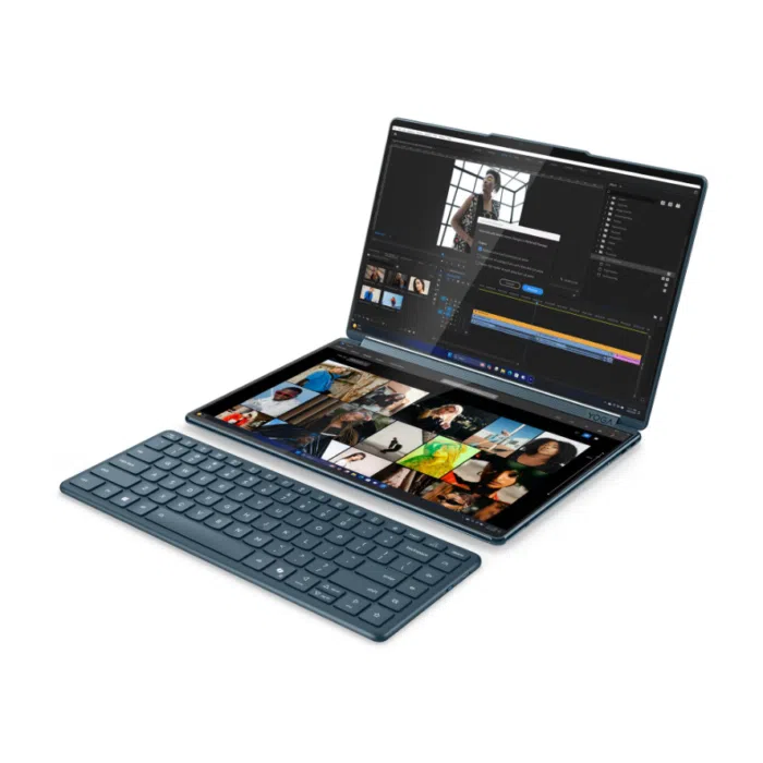 Lenovo Yoga Book 9 14IAH10 Intel | Tidal Teal | 2x14 " | OLED | Touchscreen | 2.8K WQXGA+ | 2880 x 1800 pixels | Intel Core Ultra 7 | 255H | 32 GB | Soldered LPDDR5X | Solid-state drive capacity 1000 GB | Intel Arc 140T GPU | Windows 11 Home | 802.11be | Bluetooth version 5.4 | Keyboard language English | Keyboard backlit | Warranty 24 month(s) | Battery warranty 12 month(s)