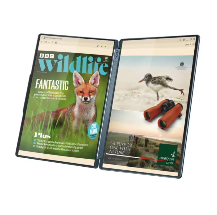 Lenovo Yoga Book 9 14IAH10 Intel | Tidal Teal | 2x14 " | OLED | Touchscreen | 2.8K WQXGA+ | 2880 x 1800 pixels | Intel Core Ultra 7 | 255H | 32 GB | Soldered LPDDR5X | Solid-state drive capacity 1000 GB | Intel Arc 140T GPU | Windows 11 Home | 802.11be | Bluetooth version 5.4 | Keyboard language English | Keyboard backlit | Warranty 24 month(s) | Battery warranty 12 month(s)