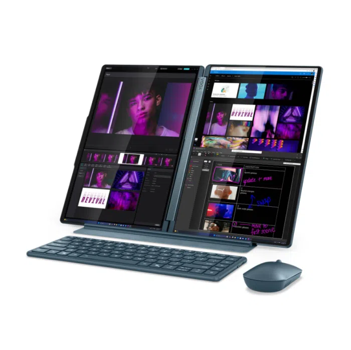 Lenovo Yoga Book 9 14IAH10 Intel | Tidal Teal | 2x14 " | OLED | Touchscreen | 2.8K WQXGA+ | 2880 x 1800 pixels | Intel Core Ultra 7 | 255H | 32 GB | Soldered LPDDR5X | Solid-state drive capacity 1000 GB | Intel Arc 140T GPU | Windows 11 Home | 802.11be | Bluetooth version 5.4 | Keyboard language English | Keyboard backlit | Warranty 24 month(s) | Battery warranty 12 month(s)