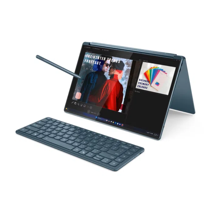 Lenovo Yoga Book 9 14IAH10 Intel | Tidal Teal | 2x14 " | OLED | Touchscreen | 2.8K WQXGA+ | 2880 x 1800 pixels | Intel Core Ultra 7 | 255H | 32 GB | Soldered LPDDR5X | Solid-state drive capacity 1000 GB | Intel Arc 140T GPU | Windows 11 Home | 802.11be | Bluetooth version 5.4 | Keyboard language English | Keyboard backlit | Warranty 24 month(s) | Battery warranty 12 month(s)