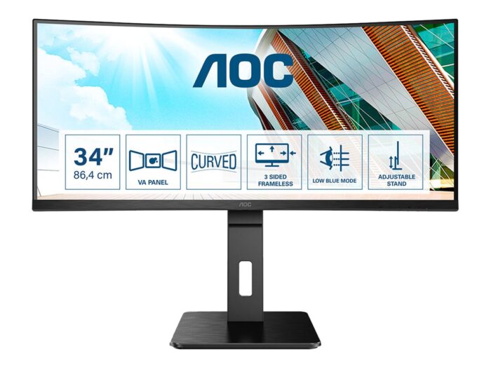 AOC | Curved Monitor | CU34P2A | 34 " | VA | 21:9 | 100 Hz | 1 ms | 3440 × 1440 | 300 cd/m² | Headphone out (3.5mm) | HDMI ports quantity HDMI x 2 | Black | Warranty 36 month(s)