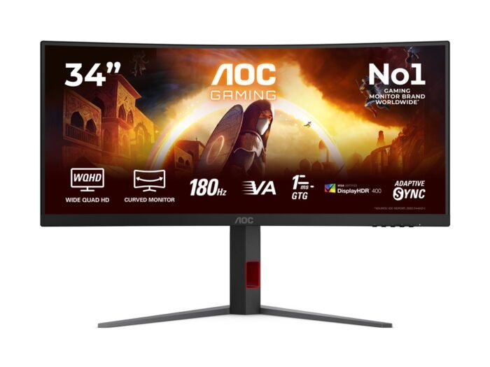 AOC CU34G4CA | 34 " | Fast VA | WQHD | 21:9 | 180 Hz | 1 ms | 3440 x 1440 pixels | 450 cd/m² | HDMI ports quantity 2 | Black
