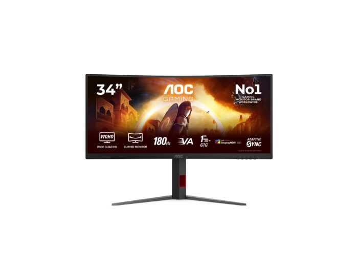 AOC CU34G4CA | 34 " | Fast VA | WQHD | 21:9 | 180 Hz | 1 ms | 3440 x 1440 pixels | 450 cd/m² | HDMI ports quantity 2 | Black