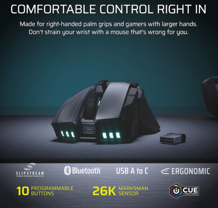 Corsair IRONCLAW SE | Gaming Mouse | Wireless/Wired | 2.4GHz, Bluetooth, USB-C | Black