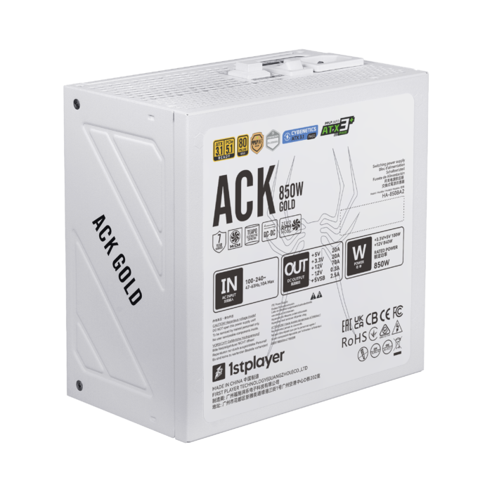 1STPLAYER ACK, 850W, 80 PLUS Gold, ATX 3.1, PCIe 5.1, modulinis maitinimo blokas, baltas - Image 6